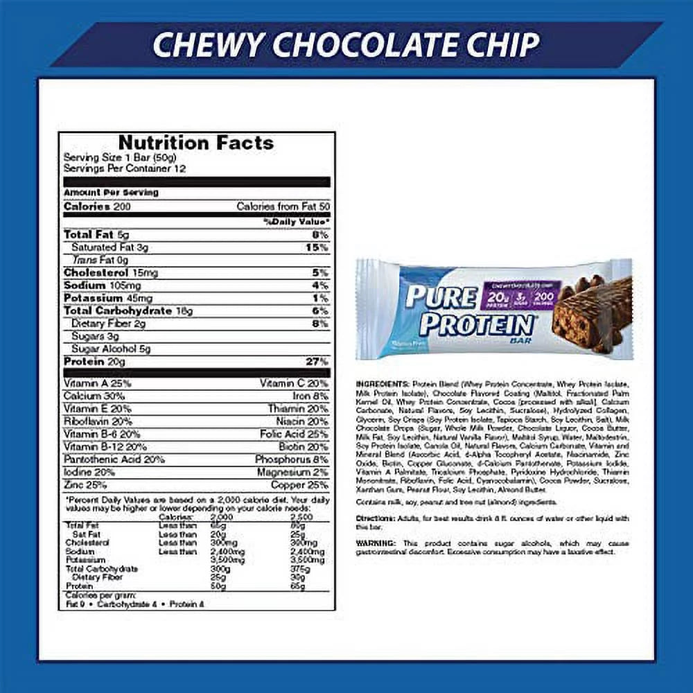 Chewy Chocolate Chip Protein Bars, 1.76oz, 12 Pack H724