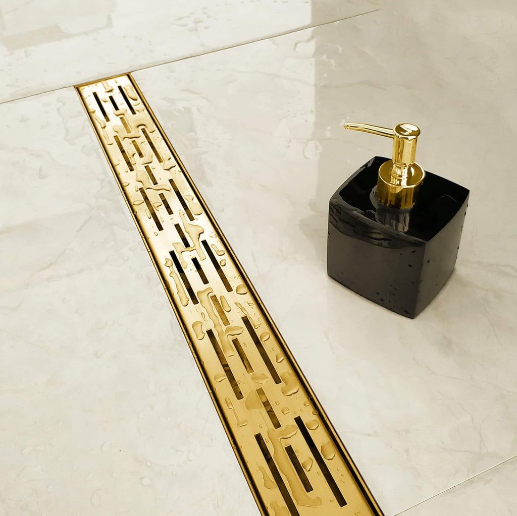 24 in Rectangular Linear Shower Drain with Brickwork Pattern Grate, Brushed 304 Stainless Steel, Black Pack of 2 A32596