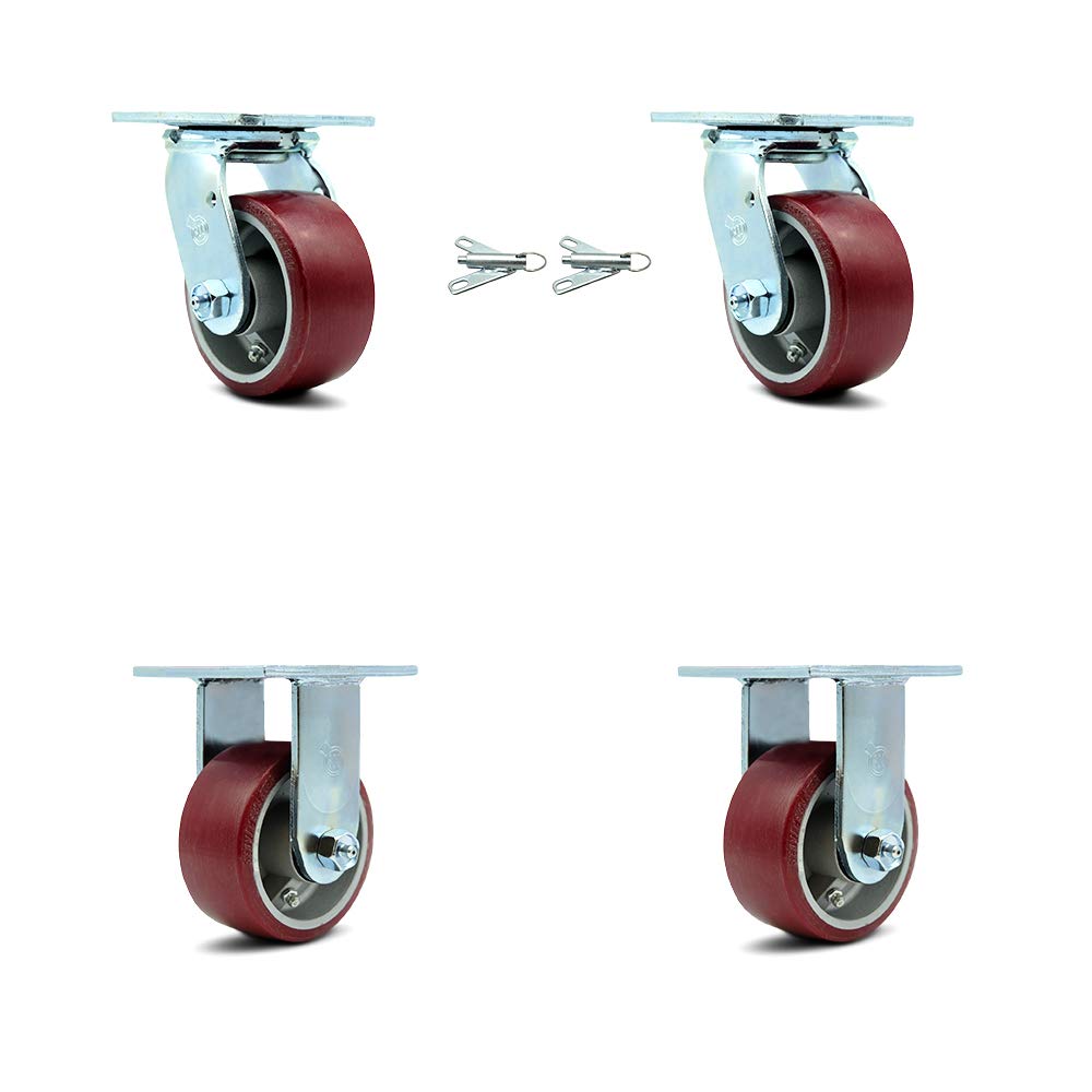 Rigid Top Plate Caster with 6" x 2" Maroon Wheel, 1200 lbs Capacity, Pack of 2 B306