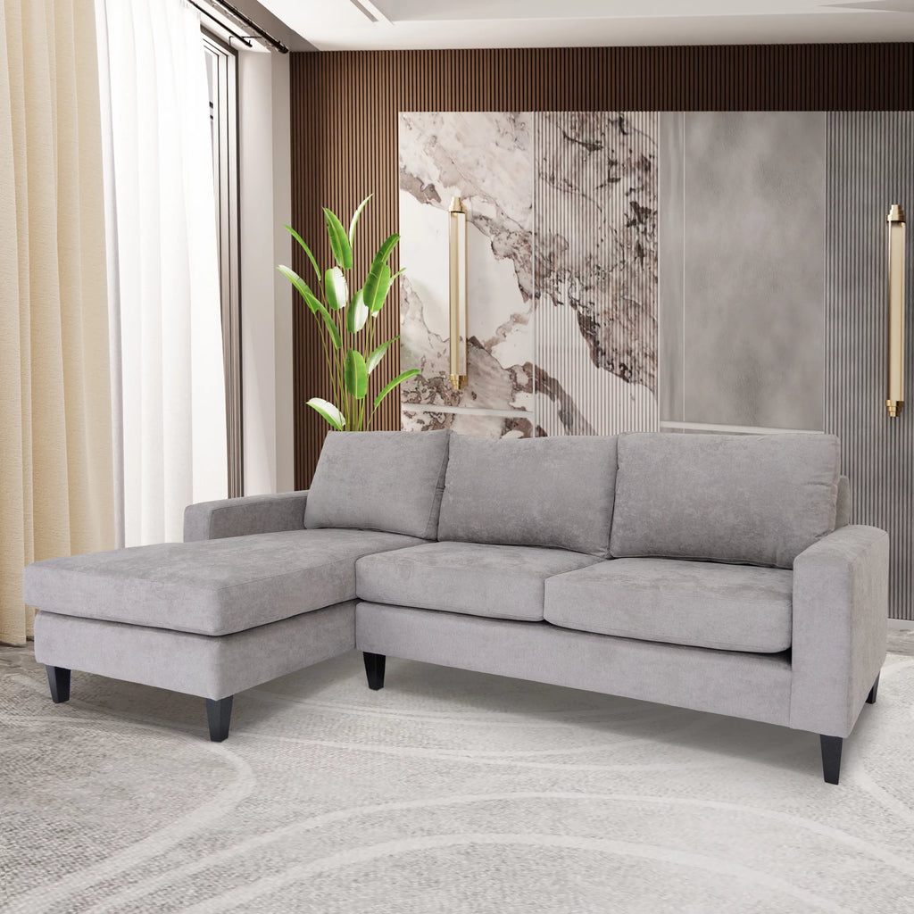 Grey L Shaped Sectional Sofa with Solid Wood Frame A6941
