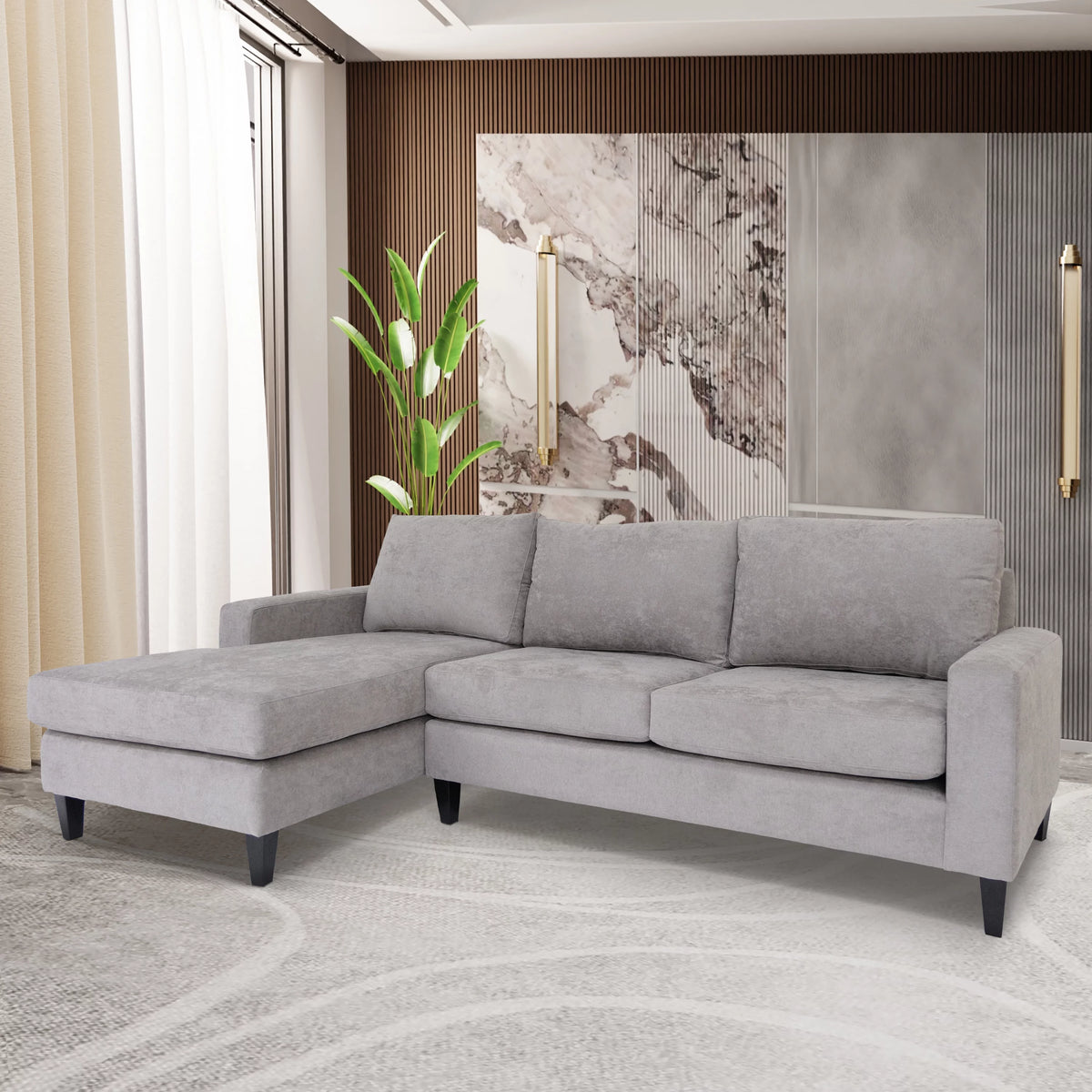 Grey L Shaped Sectional Sofa with Solid Wood Frame A6941