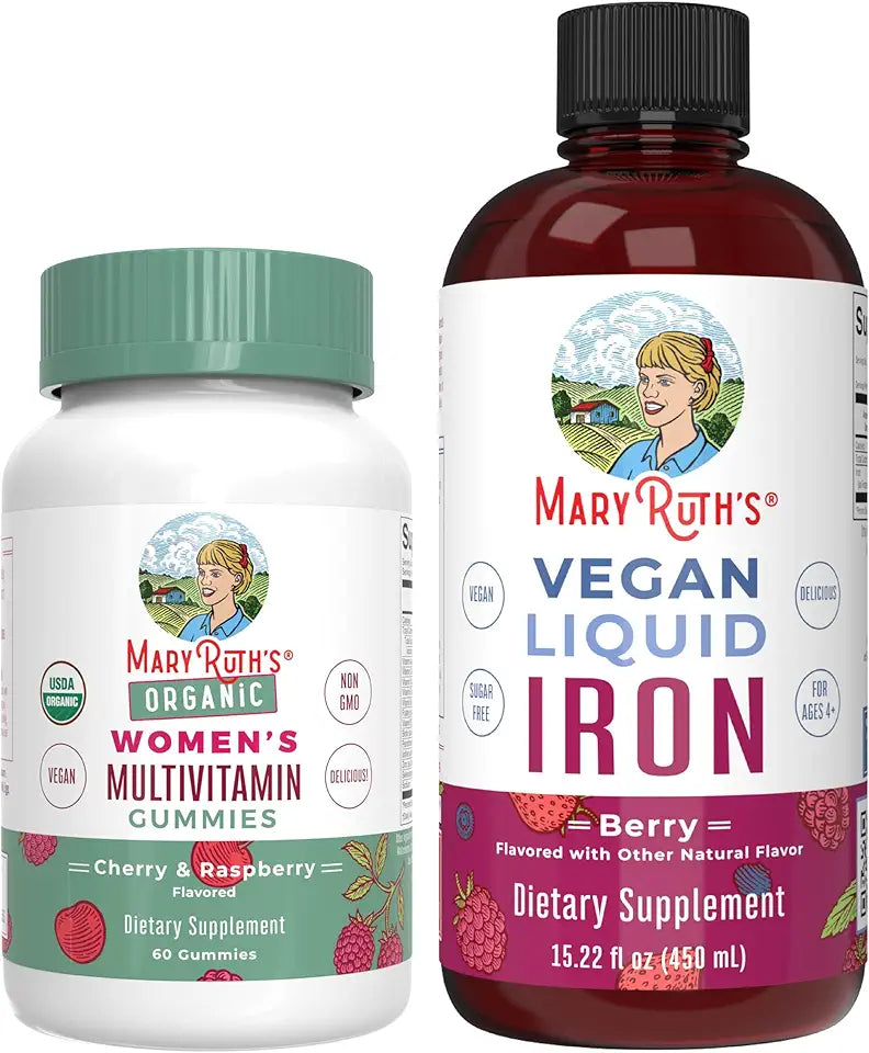 Cherry & Raspberry Multivitamin Gummies & Berry Iron Liquid Supplement Q94098