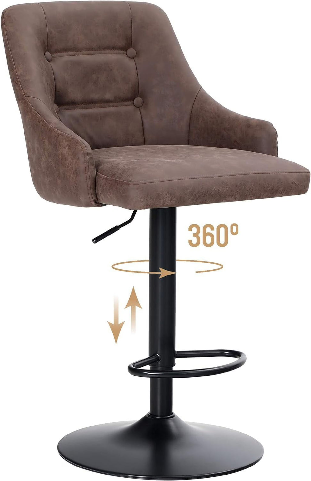 Brown PU Leather Adjustable Swivel Bar Stool with Padded Back Q2474