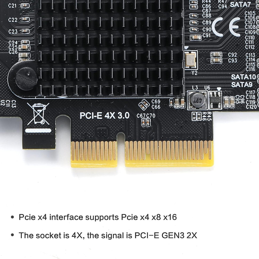 PCIE 4X SATA Card 10 Ports, 6 Gbps SATA 3.0 Controller PCIe Expansion Card, Non-Raid, with Low Profile Bracket and 10 SATA Cables U717