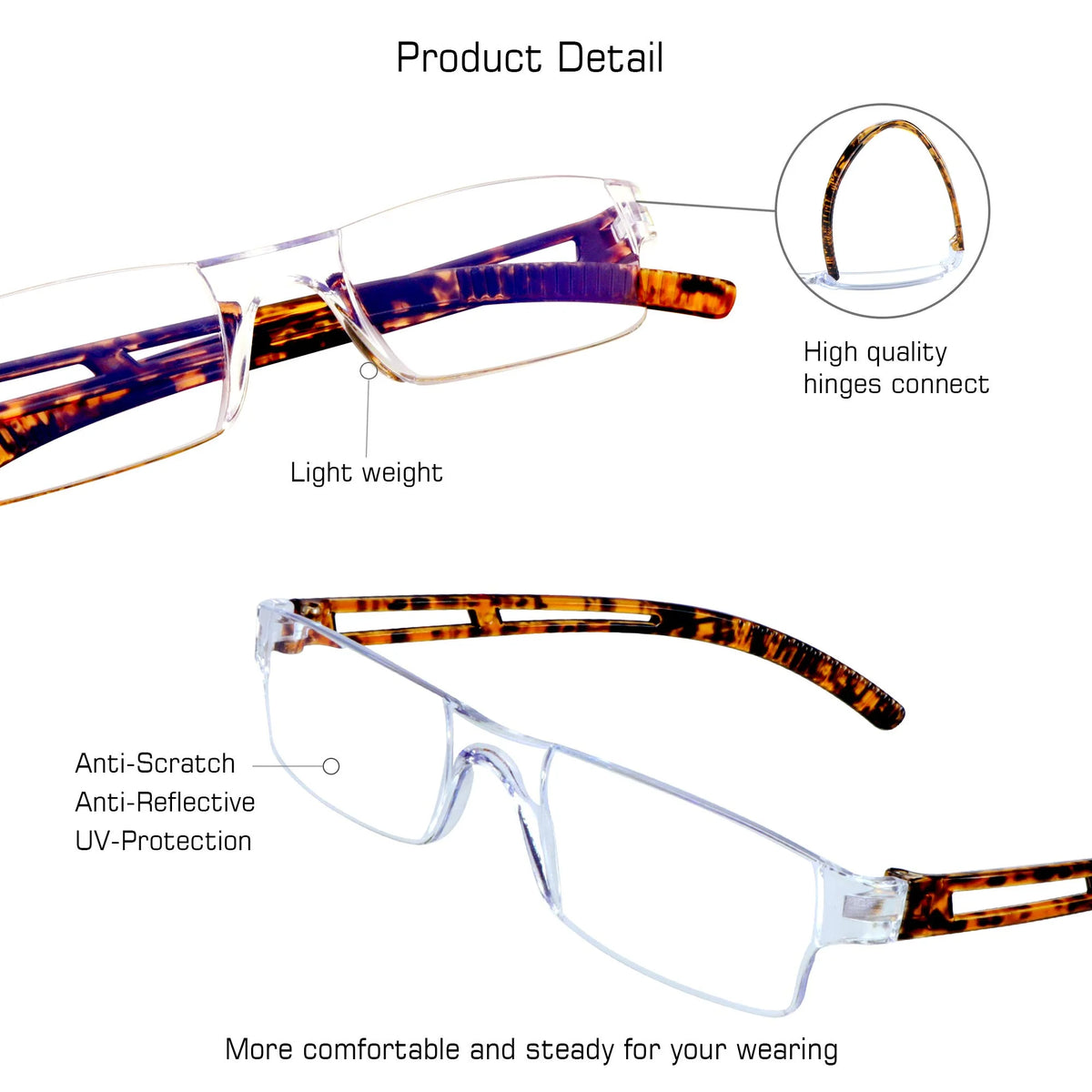 5 Pairs Blue Light Blocking Square Reading Glasses, +4.00 Magnification N693060