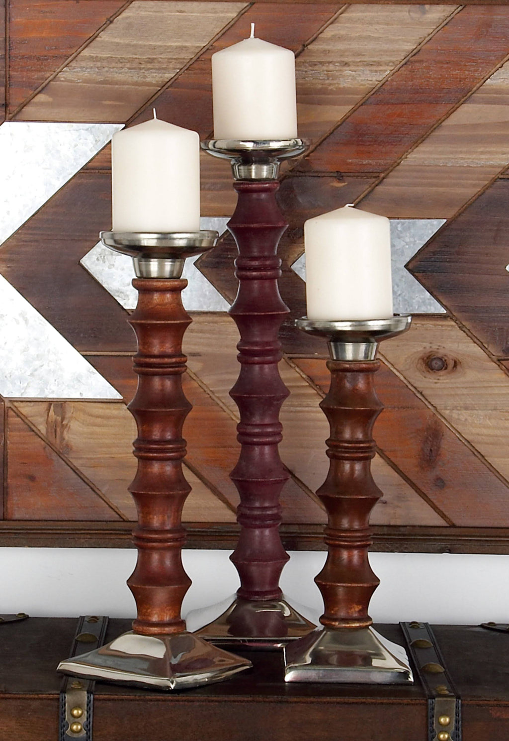 Wood and Aluminum Pillar Candle Holders (Set of 3) R78032