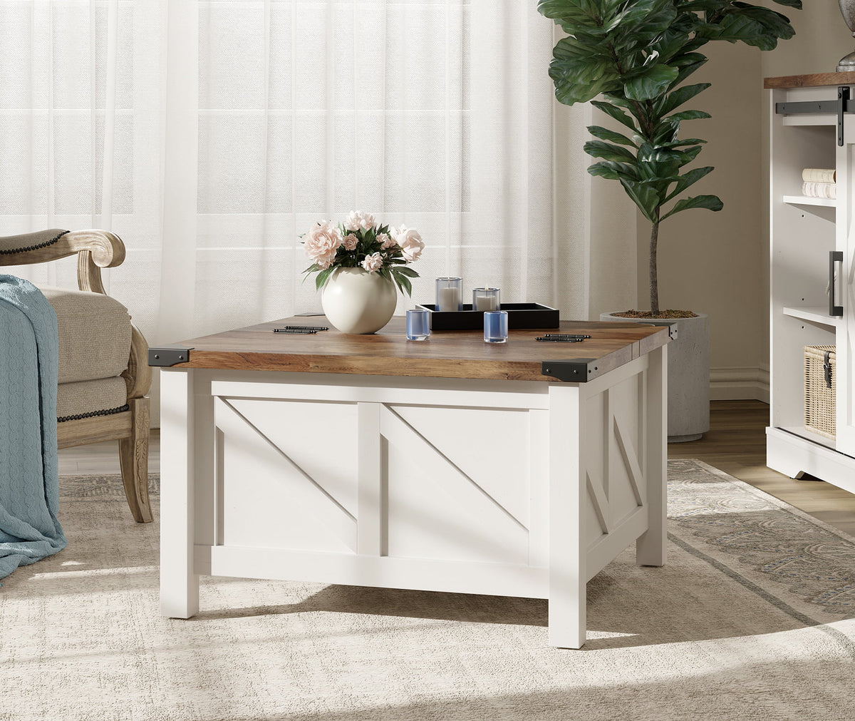 White Square Lift-Top Coffee Table with Hidden Storage P17606