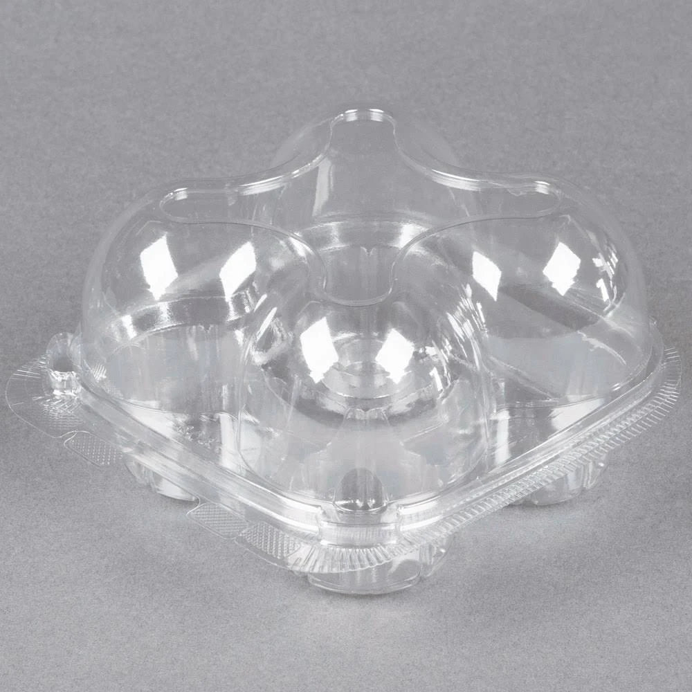 4 Compartment Clear Hinged High Dome Cupcake Container V701
