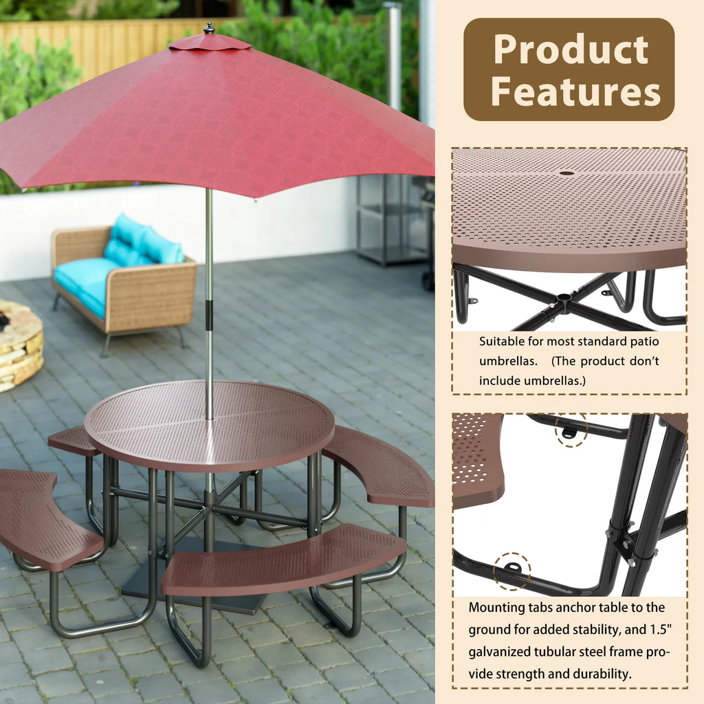 46'' Steel Round Picnic Table with Umbrella Hole C796