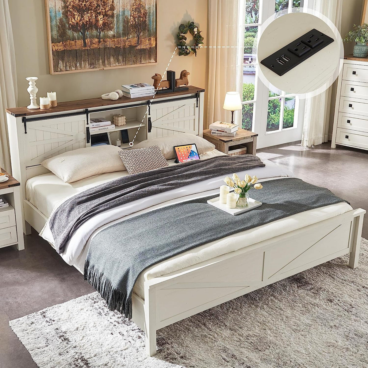 Full Platform Bed with Bookcase Headboard and Charging Station H82562