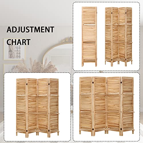 4 Panel Wooden Room Divider with Shelves (Deep Brown) Q65876