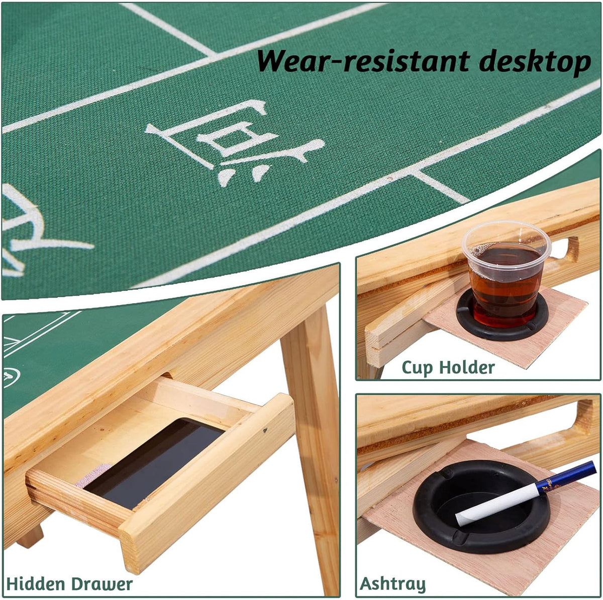 Folding Card Table with Plush Top and 4 Drawer G981