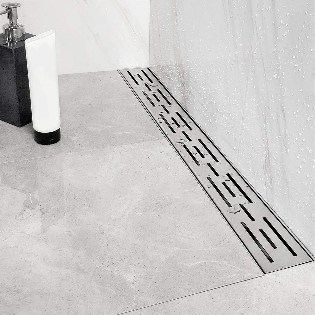 24 in Rectangular Linear Shower Drain with Brickwork Pattern Grate, Brushed 304 Stainless Steel, Black Pack of 2 A32596