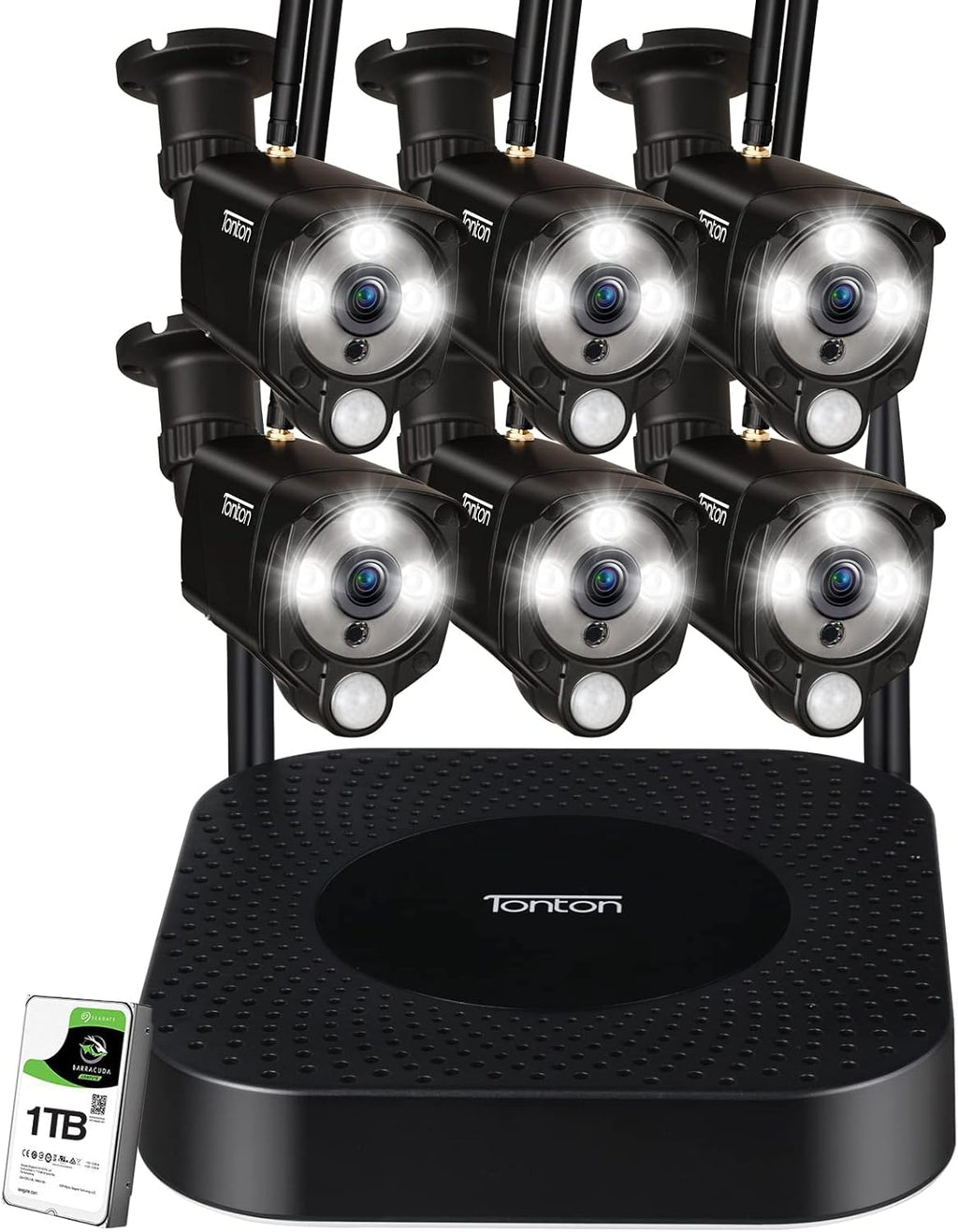 8CH NVR with 1TB HDD and 6PCS 3MP Outdoor Bullet Cameras with PIR Sensor and Floodlight L72394