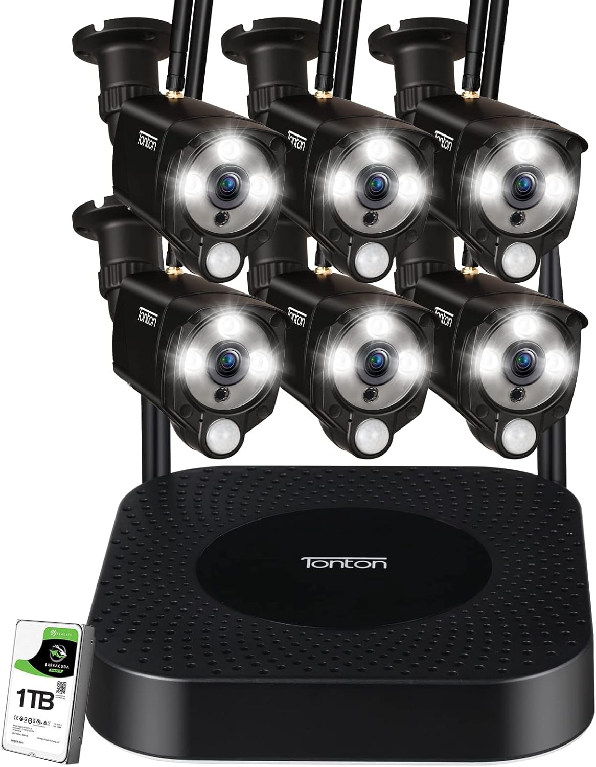 8CH NVR with 1TB HDD and 6PCS 3MP Outdoor Bullet Cameras with PIR Sensor and Floodlight L72394
