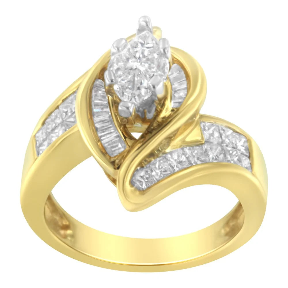 14K Yellow Gold Diamond Marquise Shaped Ring P4564
