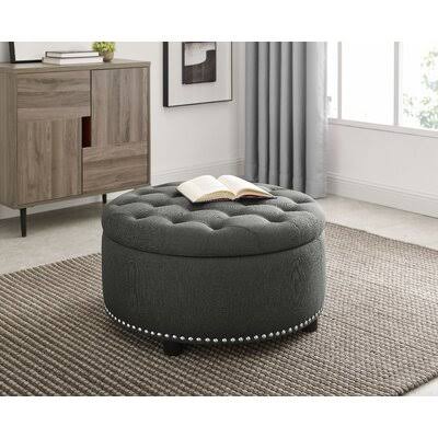 Ash Black Tufted Round Storage Ottoman Z28011