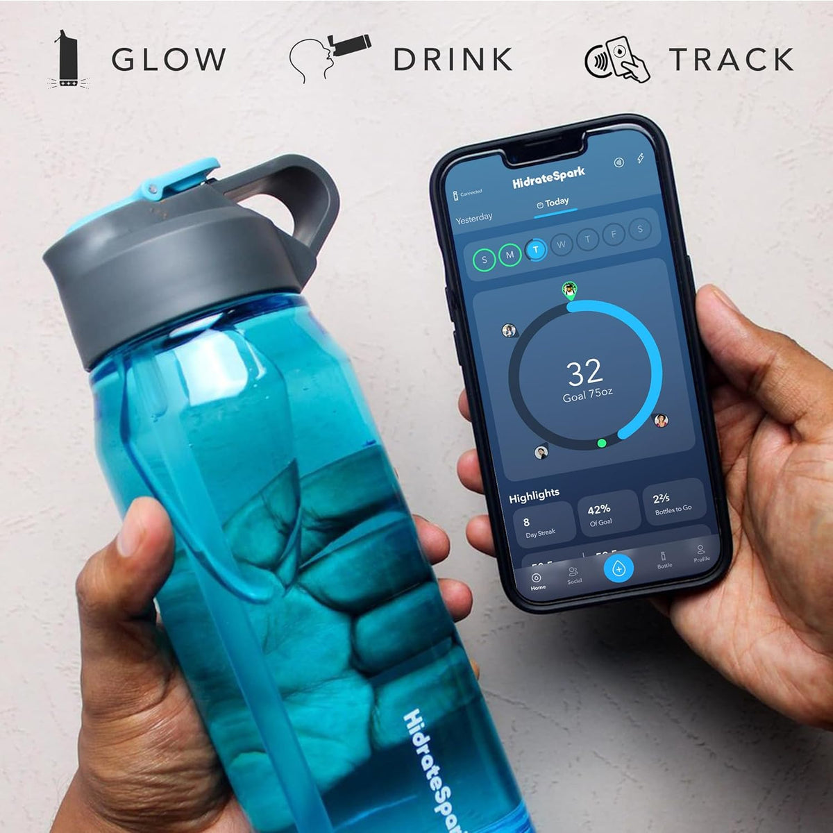 Insulated Stainless Steel Smart Water Bottle, 20 oz, Black W72615