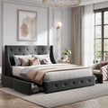 Queen Size Platform Bed Frame with 4 Storage Drawers X866671