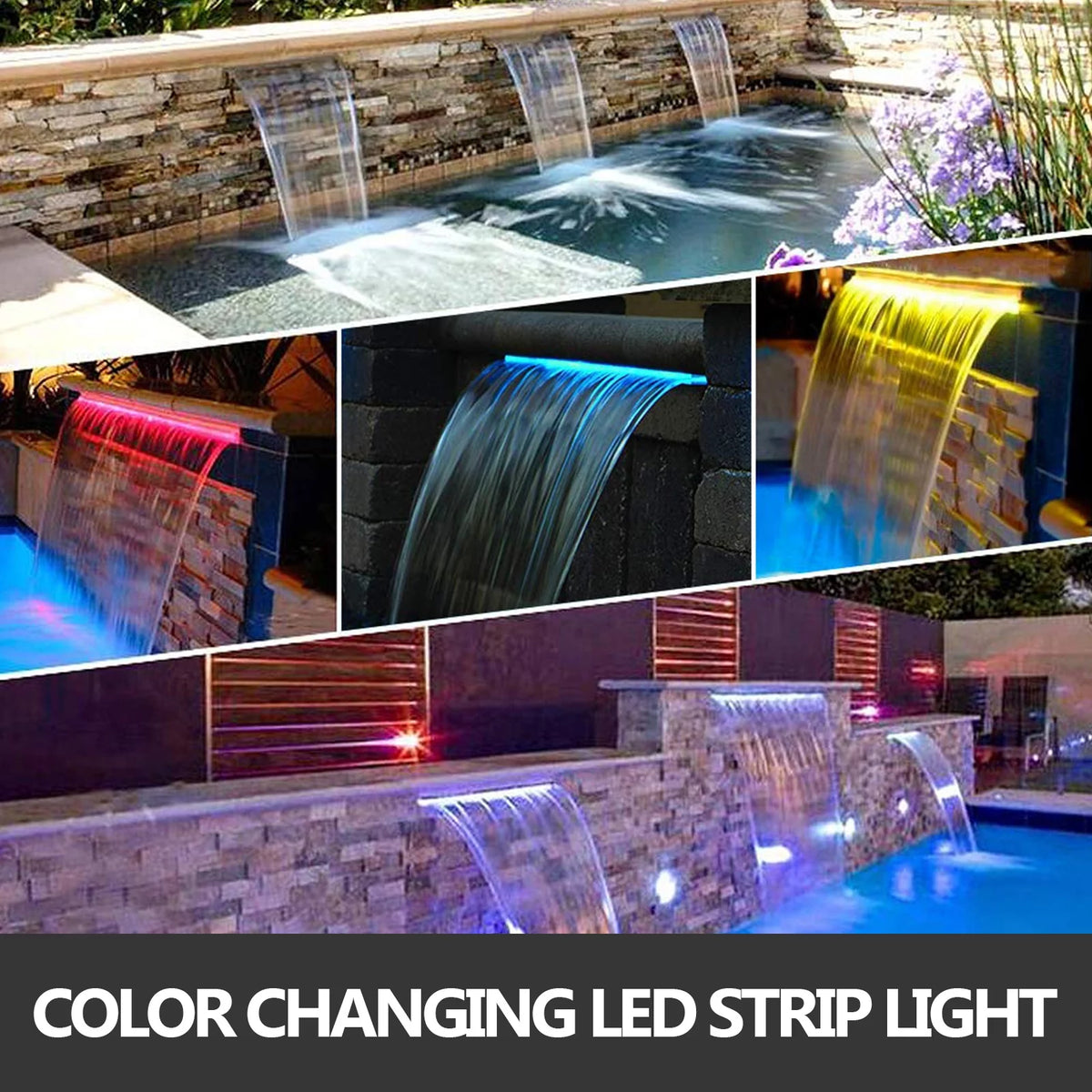 Stainless Steel Pool Waterfall with LED Strip Light T4365