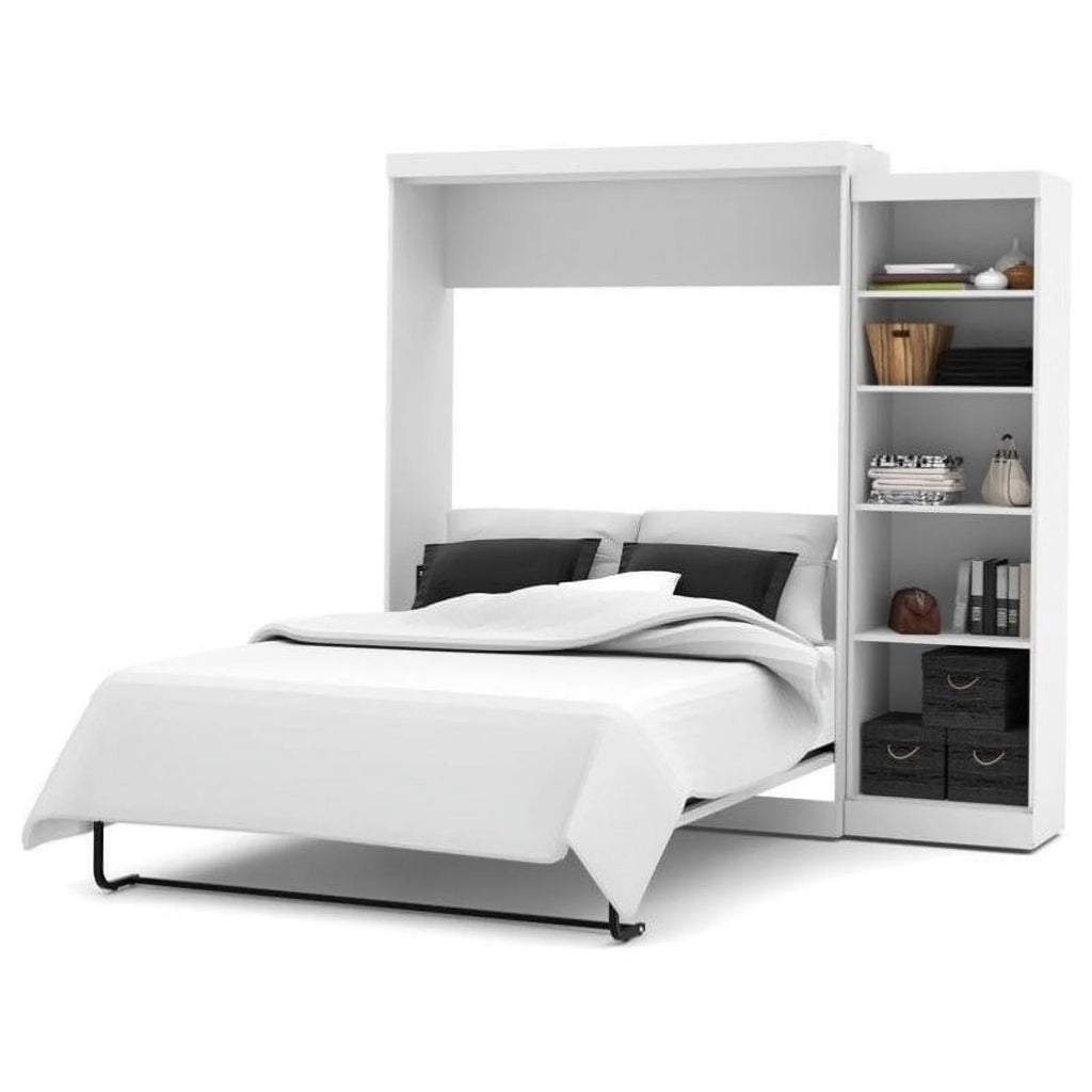 Queen Wall Bed with Storage in White V2562