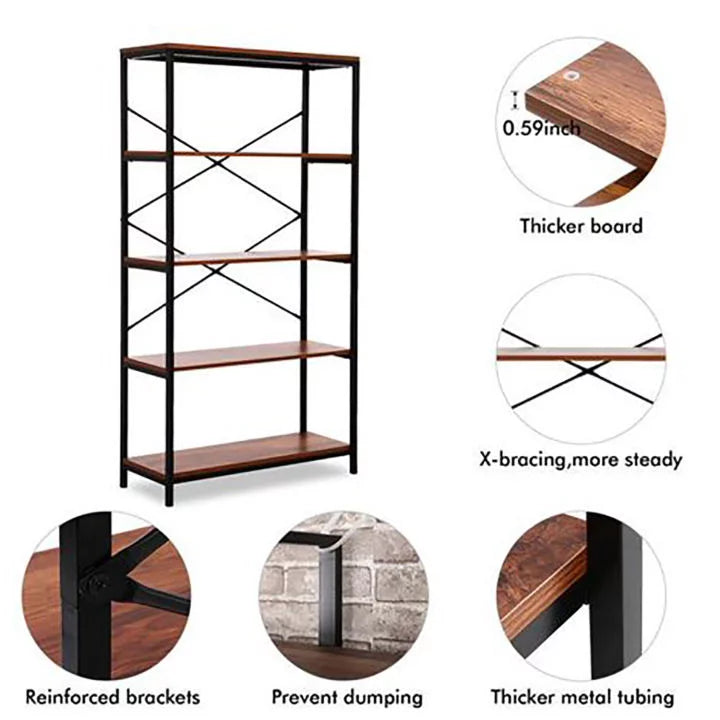 5-Tier Wood and Metal Bookshelf Y4792