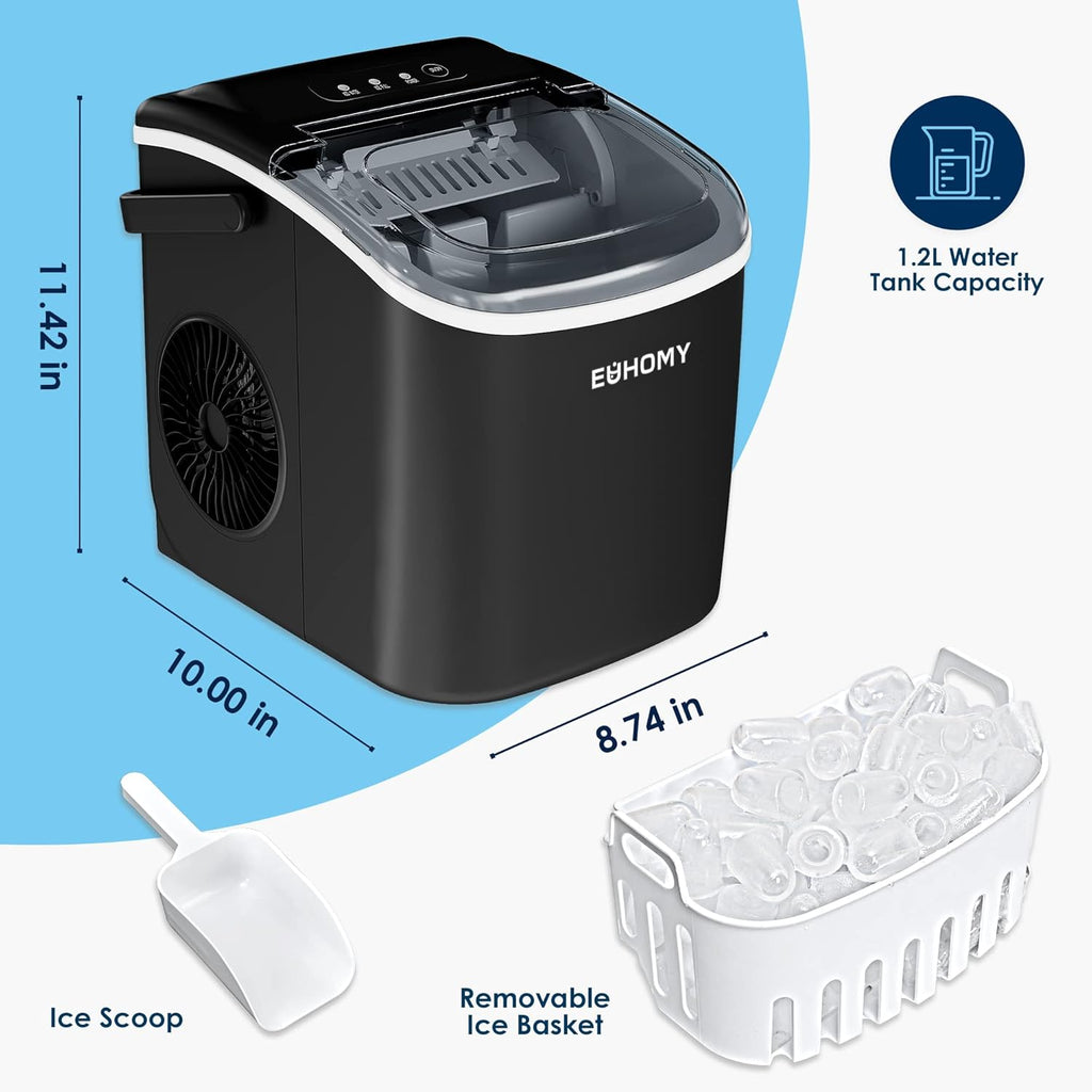 Black Countertop Ice Maker with 1.3lbs Basket and Scoop R6867