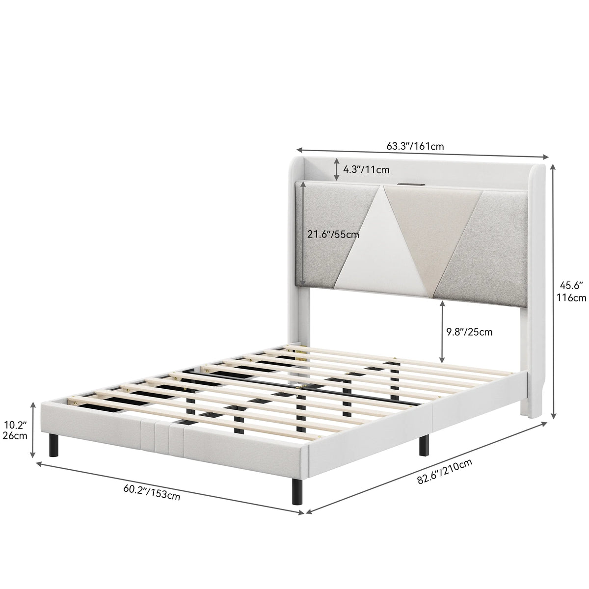 Queen Size Bed Frame with Type-C & USB Ports C7512