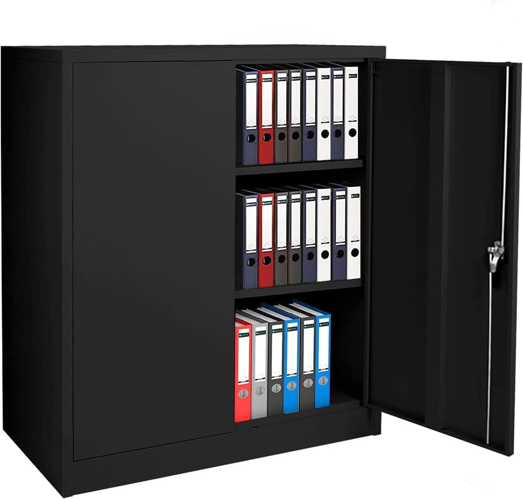 Black 42" Steel Storage Cabinet with 2 Adjustable Shelves and 2 Doors V88940