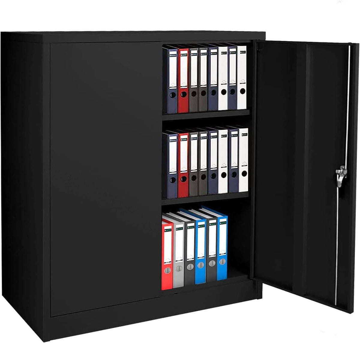 Black 42" Steel Storage Cabinet with 2 Adjustable Shelves and 2 Doors V88940