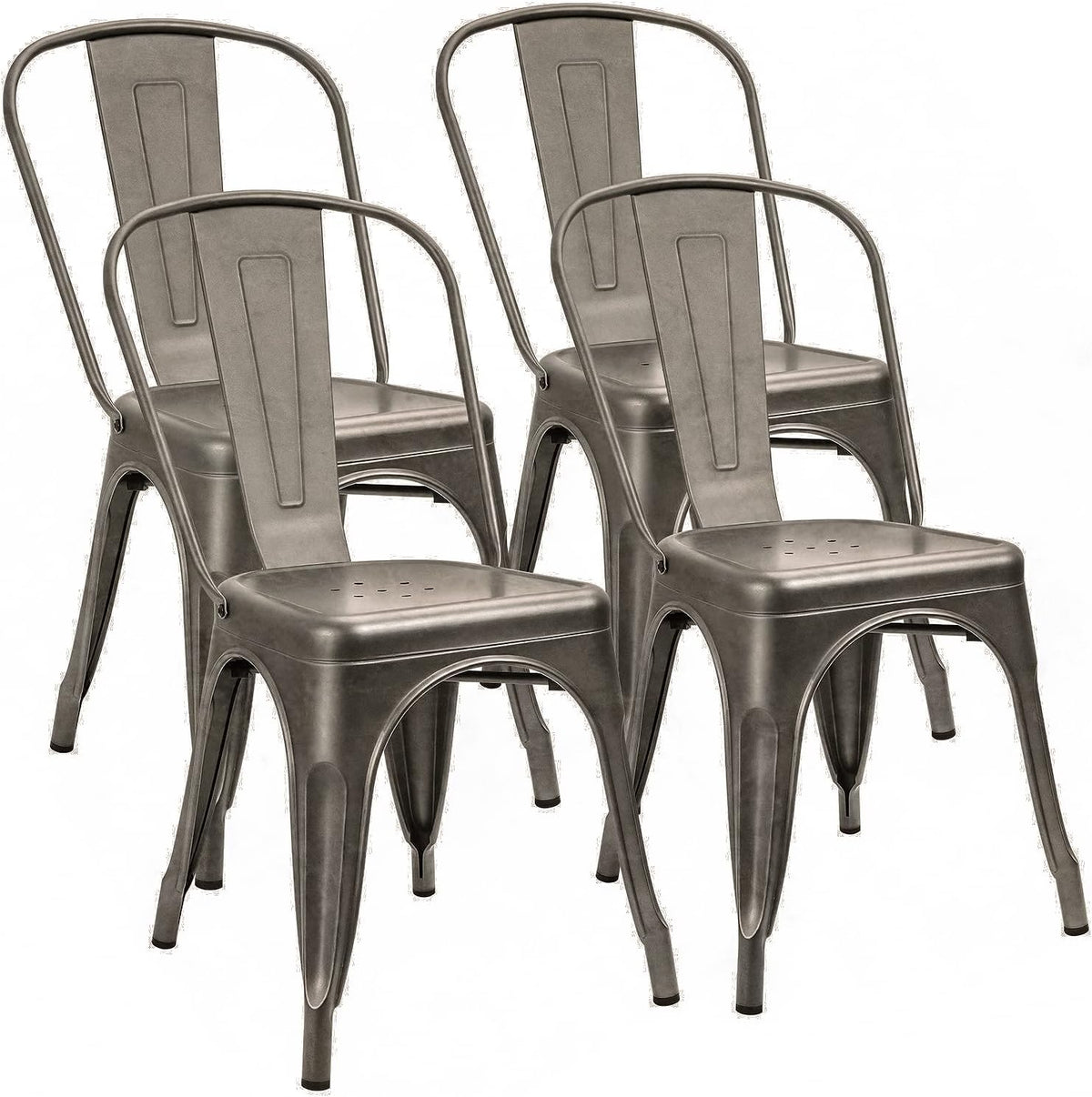 Grey Metal Stackable Dining Chairs Set of 4 D77196