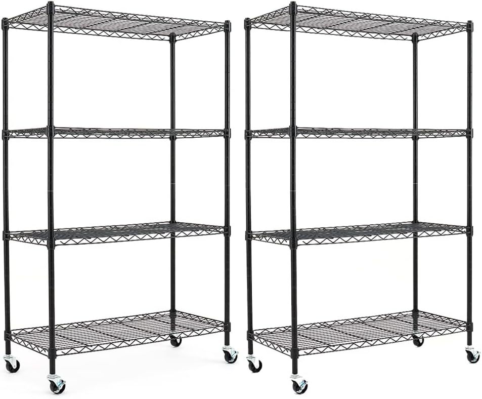 Black 4-Shelf Adjustable Carbon Steel Wire Shelving Unit M545