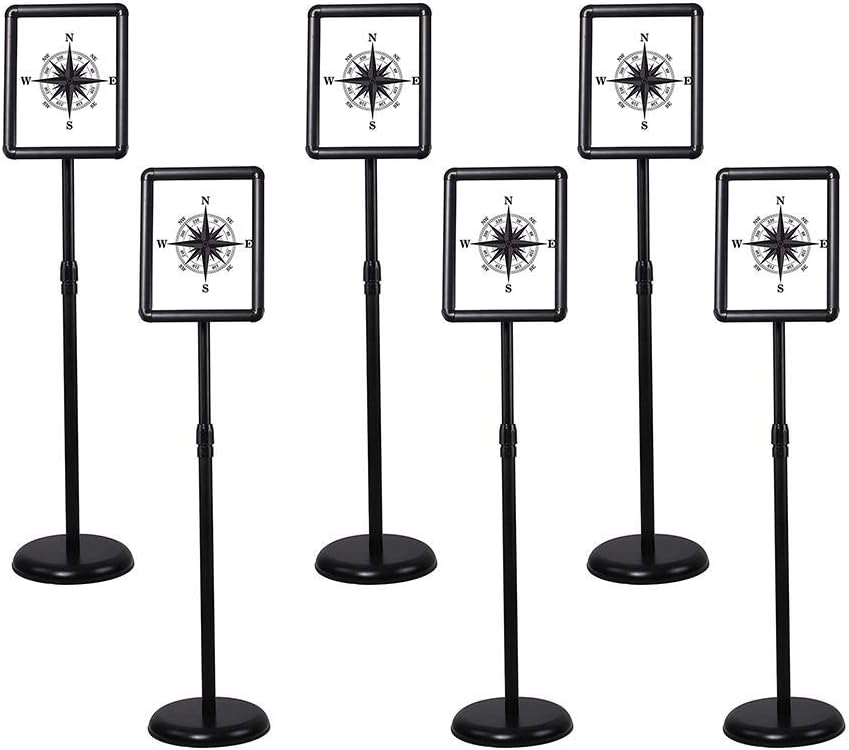 Adjustable Aluminum Snap Open Floor Sign Stand 8.5x11 Inches Black 6 Pack N779152