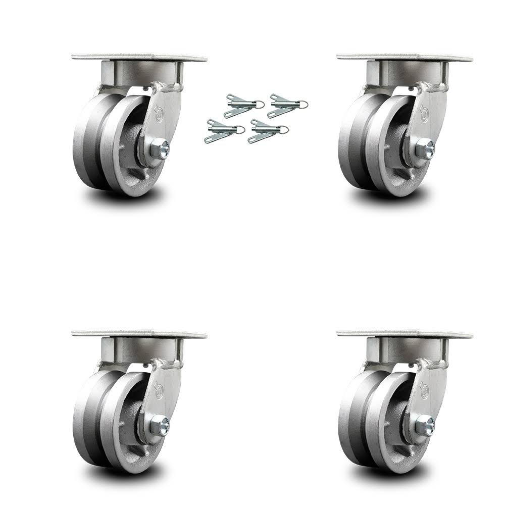 4 inch V Groove Semi Steel Swivel Caster Set with Swivel Lock Q35979