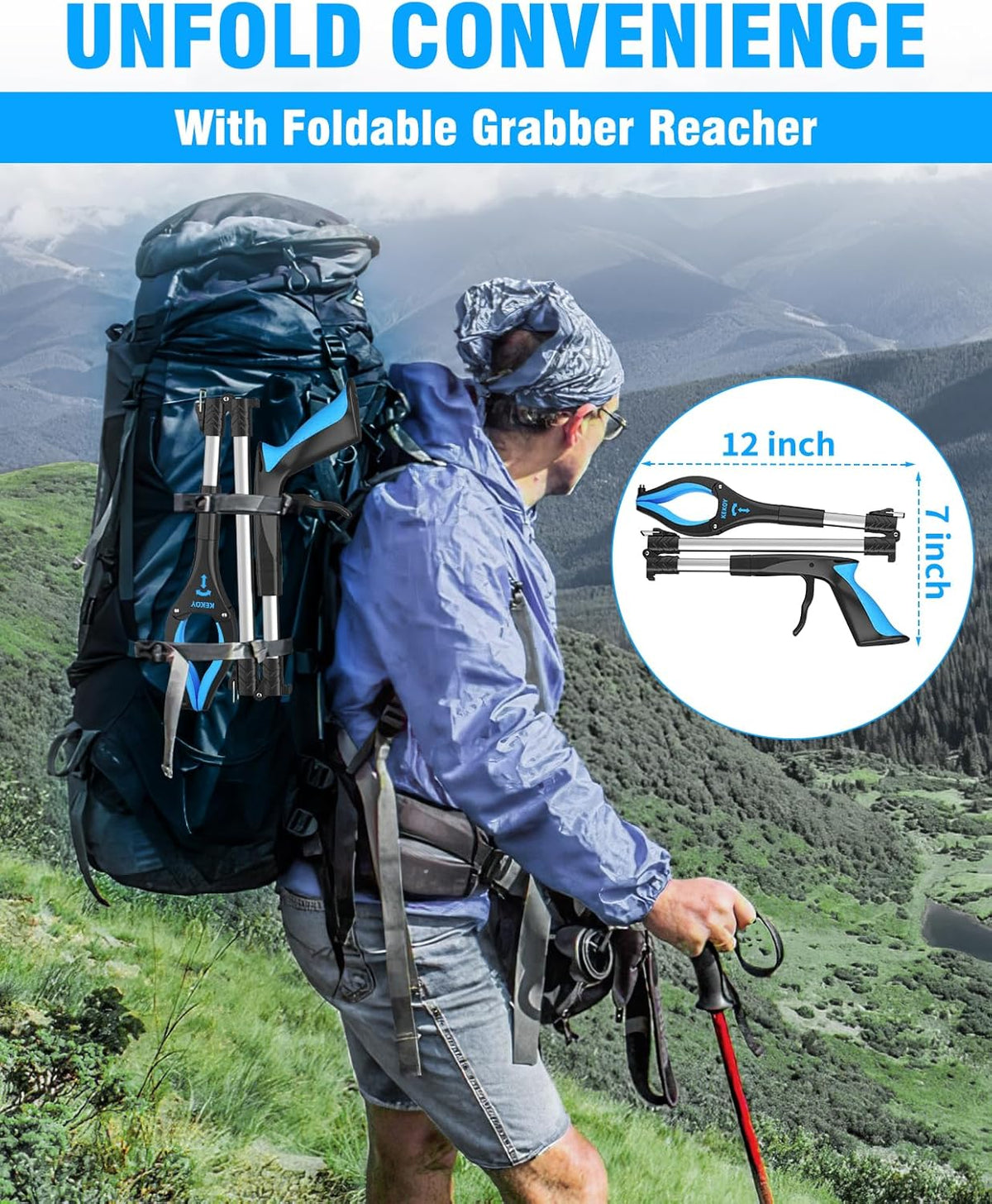36" & 40" Foldable Grabber with Anti-Slip Rotating Jaw and Magnet A545971