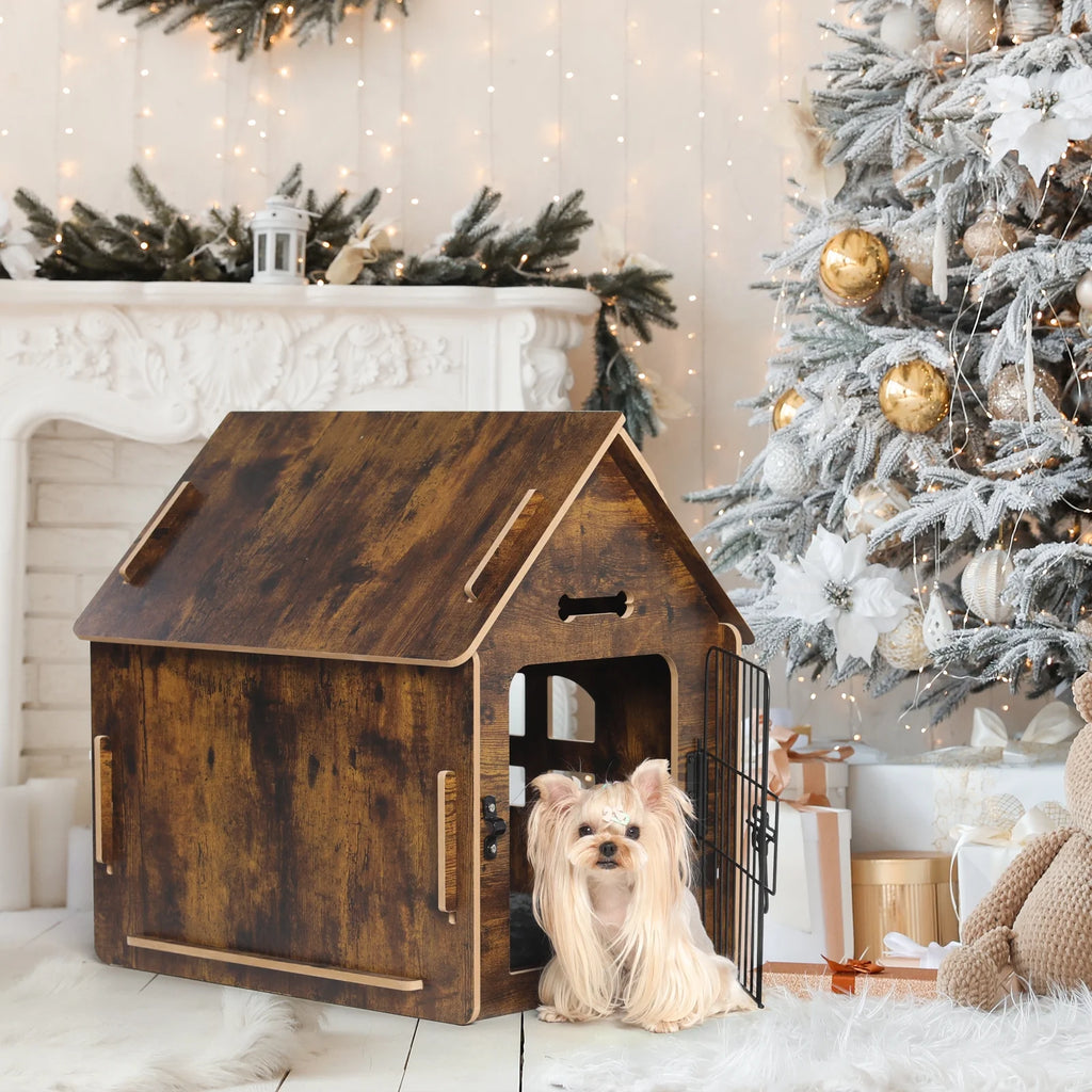 Brown Wooden Dog House with Door and Roof L242196