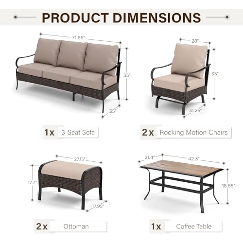 Extra Large 6 Pieces Patio Furniture Set with Fire Pit Table U462570