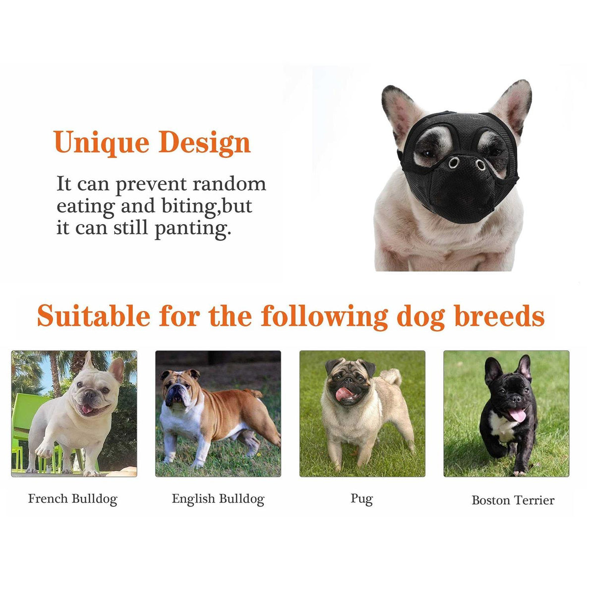 Short Snout Adjustable Breathable Mesh Dog Muzzle C4421