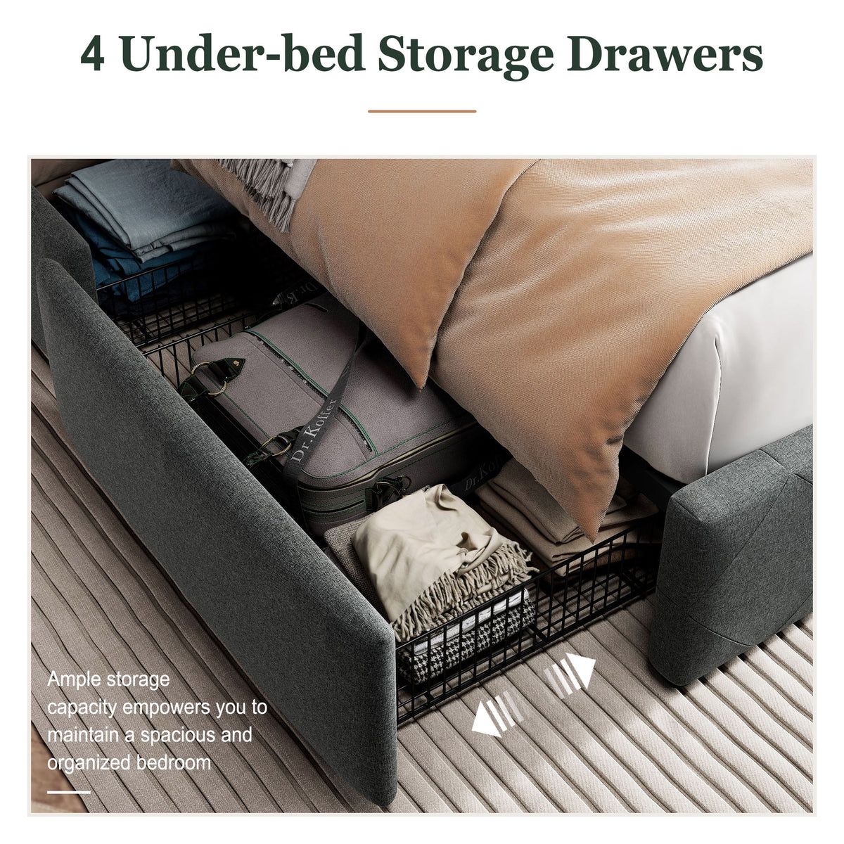 Queen Size Platform Bed Frame with 4 Storage Drawers X866671