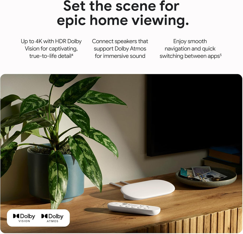 Porcelain 4K Google TV Streamer with Voice Search Remote J4217