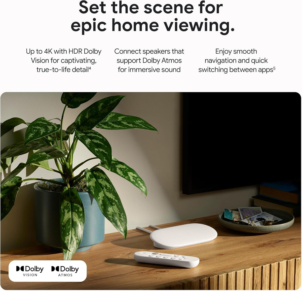 Porcelain 4K Google TV Streamer with Voice Search Remote J4217