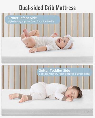 2-Stage Dual Firmness Mini Crib Mattress with Cooling Gel Memory Foam, White L9318