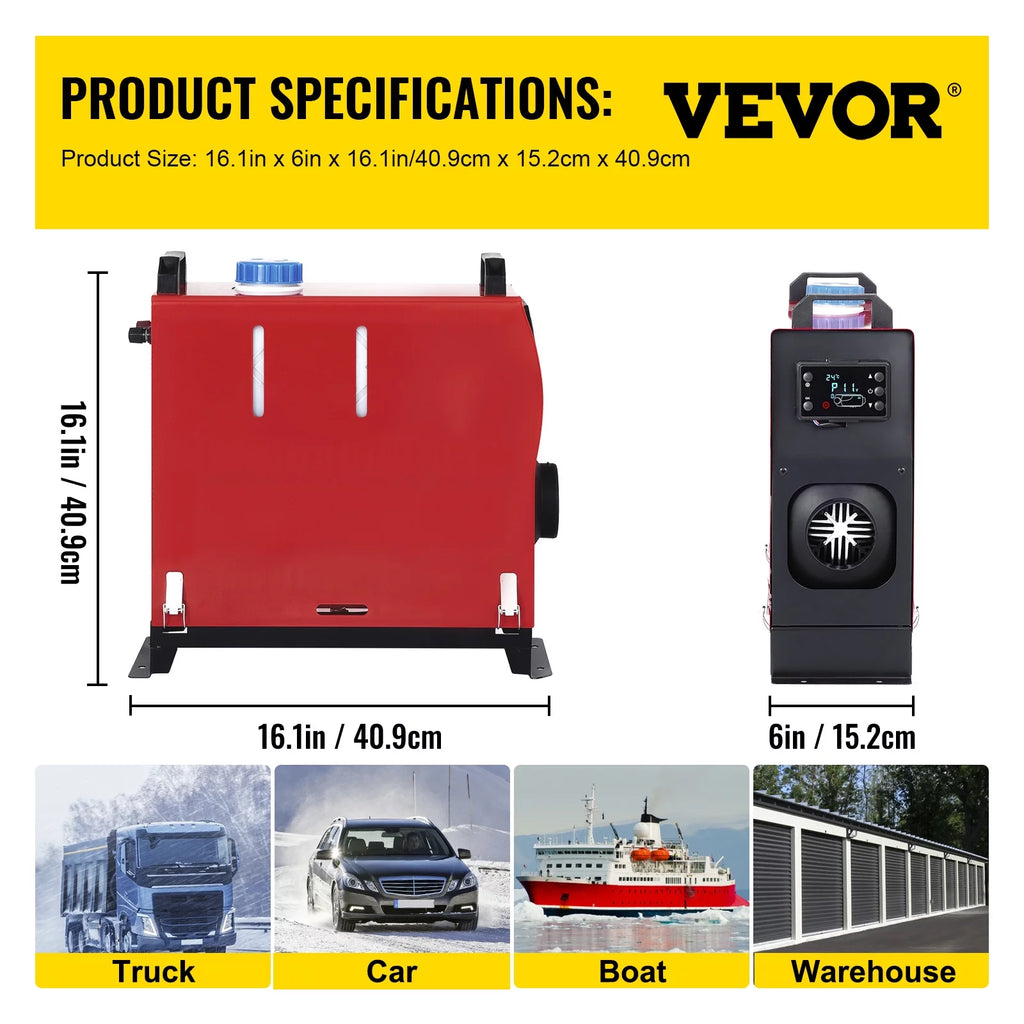 12V 5KW Diesel Air Heater with Black LCD Switch, Muffler, Wireless Control M861839