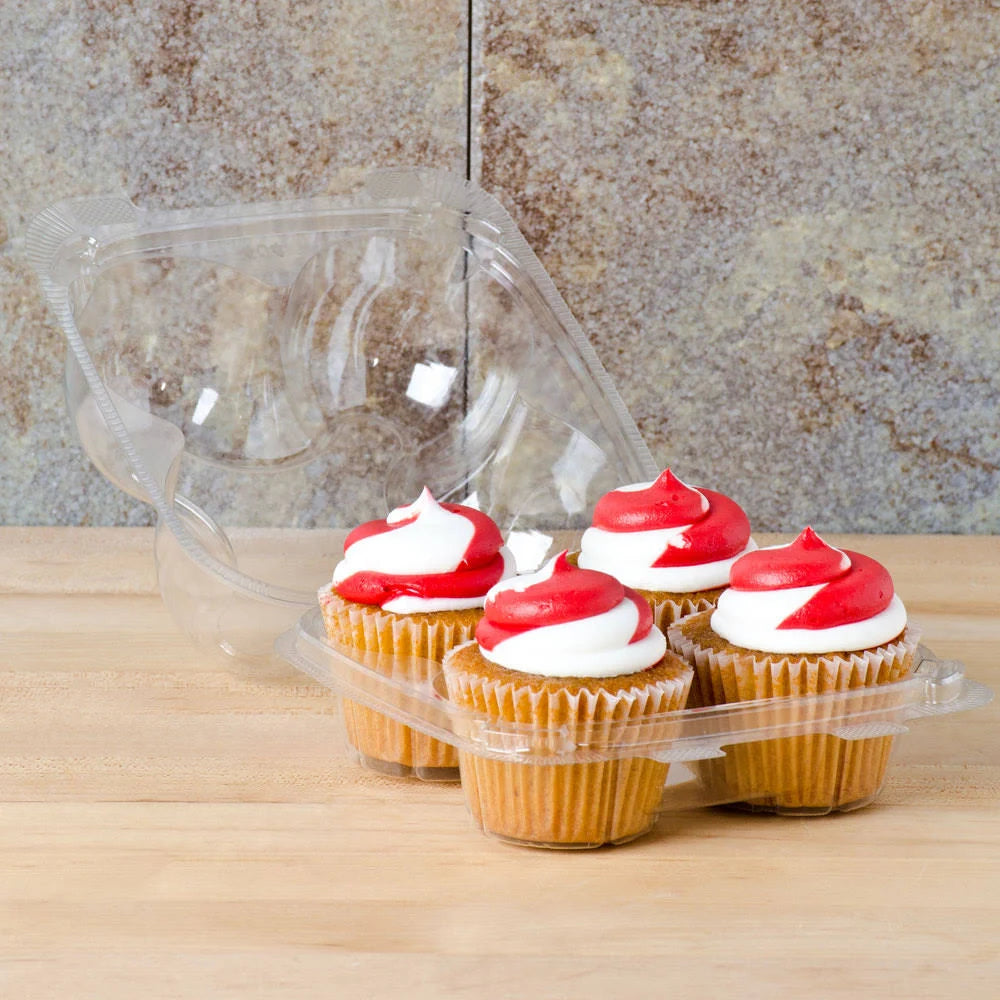 4 Compartment Clear Hinged High Dome Cupcake Container V701