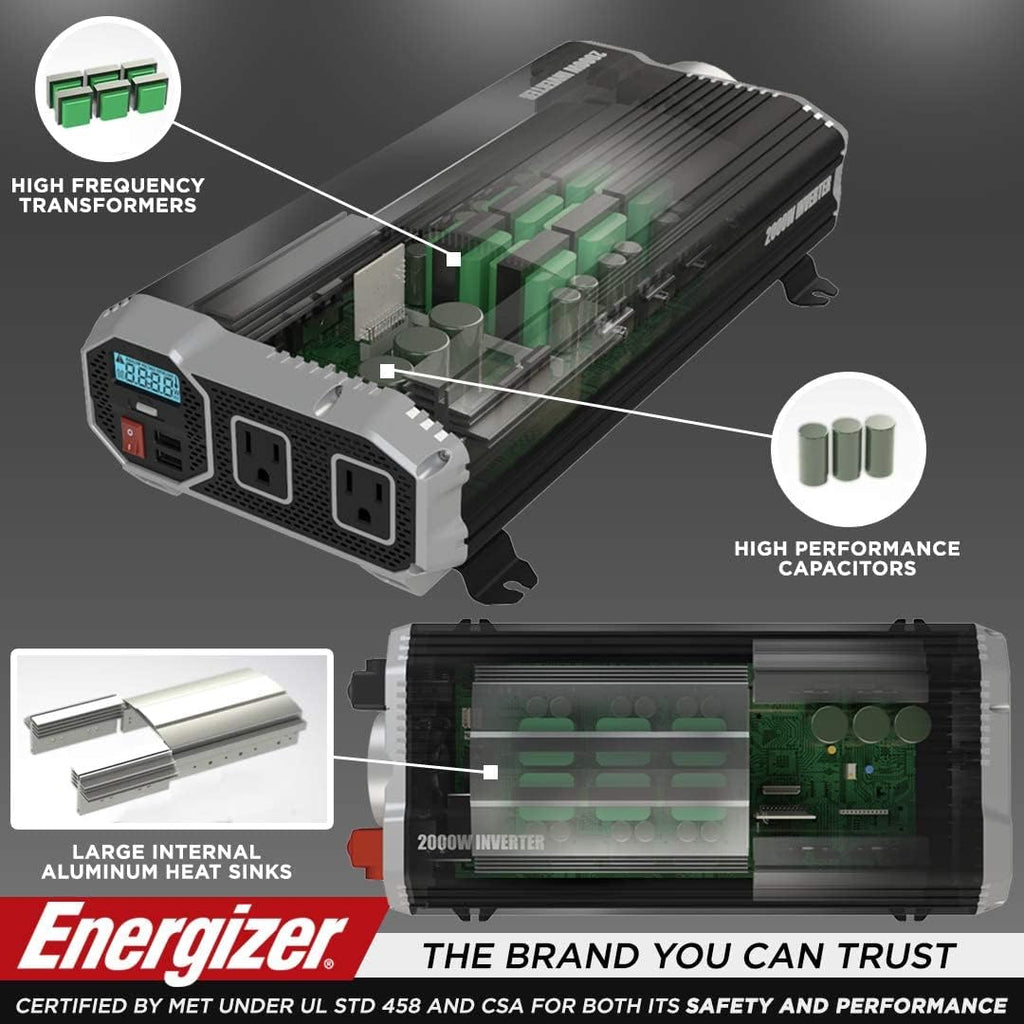 2000 Watts Power Inverter, 12v to 110v, Two AC Outlets, Two USB Ports, DC to AC Converter V3858