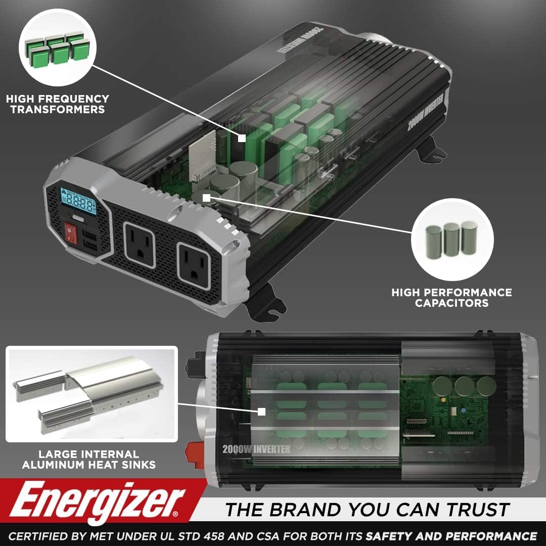 2000 Watts Power Inverter, 12v to 110v, Two AC Outlets, Two USB Ports, DC to AC Converter V3858