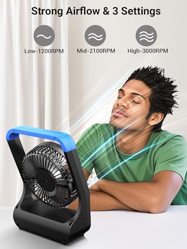 Battery Operated Portable Desk Fan with Timer, 3 Speeds, Blue P3016