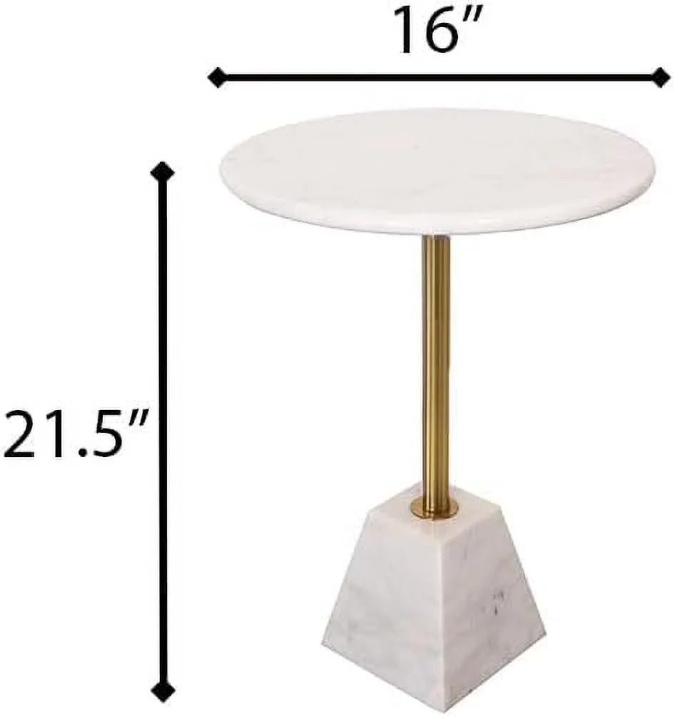 White Marble Pedestal Side Table with Metal Base Y562189