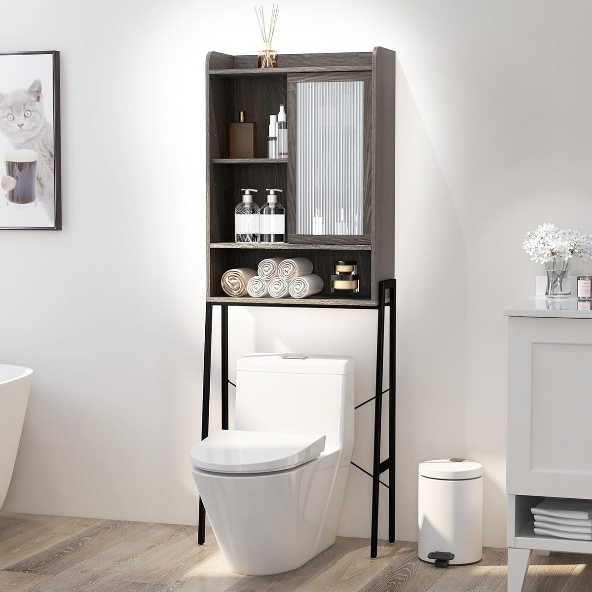 Over The Toilet Storage Cabinet with Sliding Door U32119
