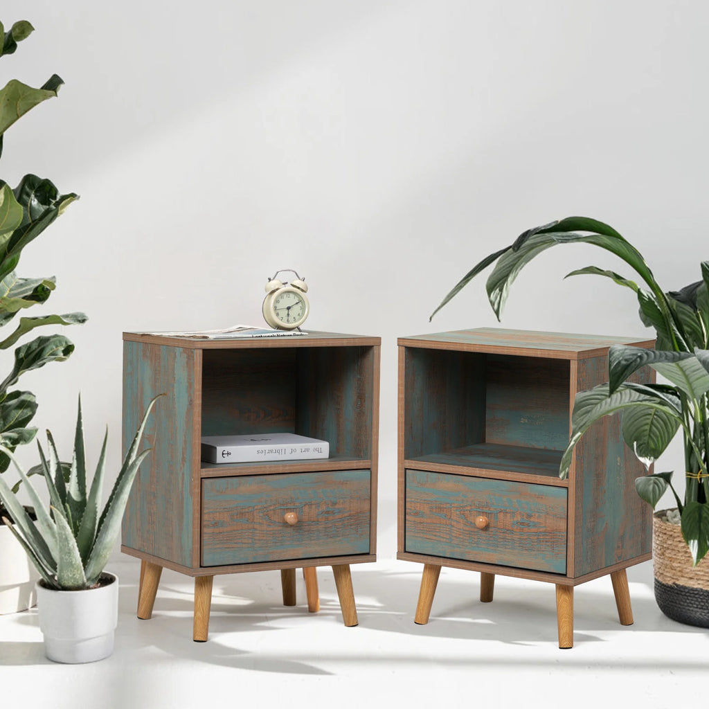 Set of 2 Wooden Nightstand with Drawer and Shelf P987